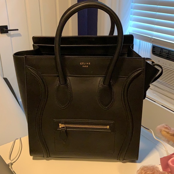 Celine Handbags - CÉLINE PARIS LARGE BLACK LEATHER SATCHEL H…